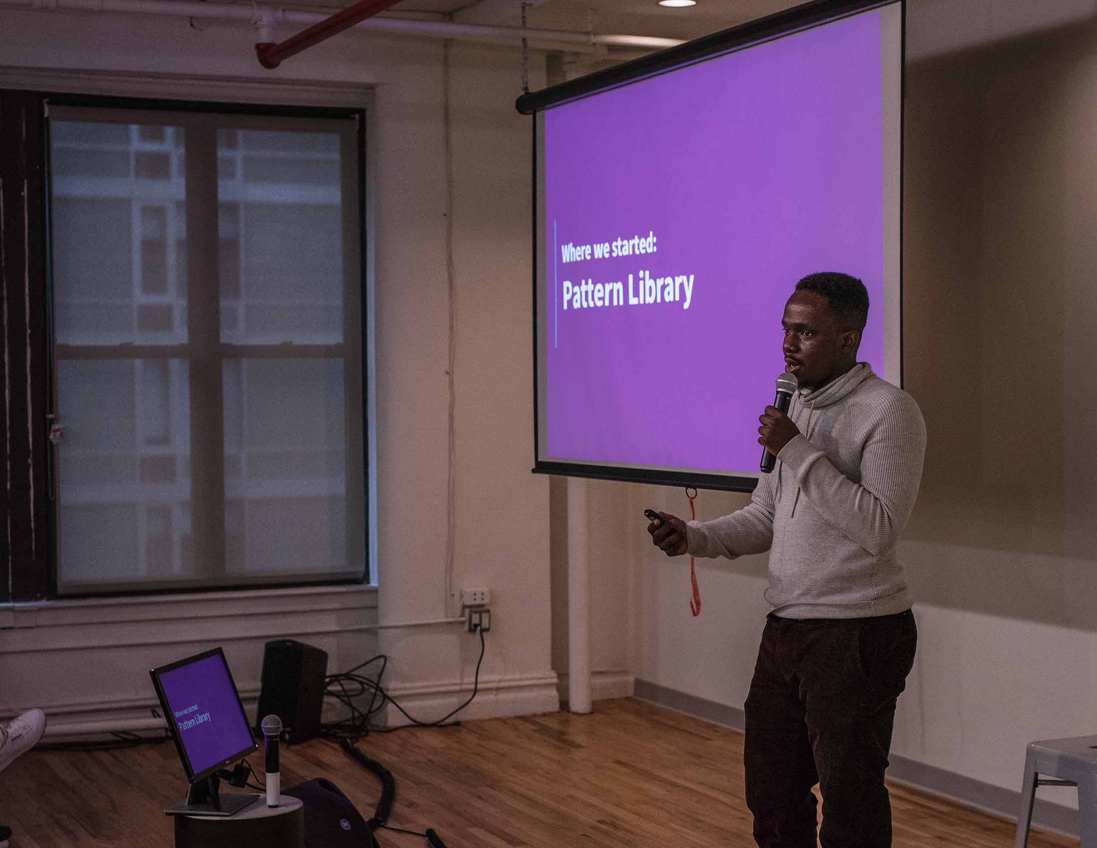 Adekunle speaking at Design System Coalition