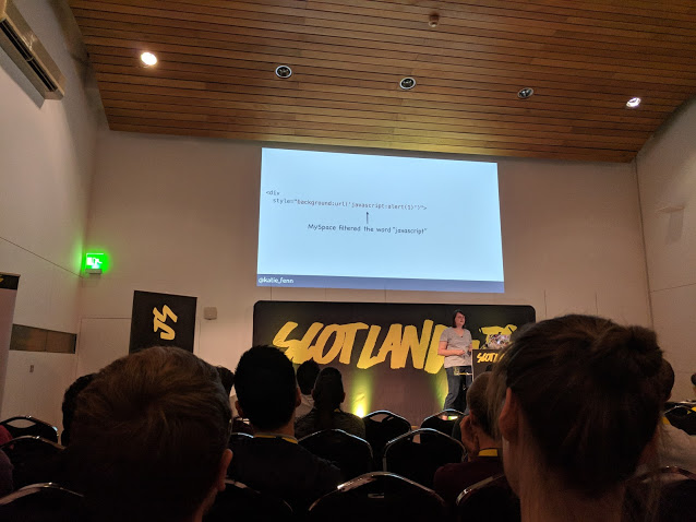 Katie Fenn talked about how someone hacked Myspace from the front-end and
gave tips about web security.