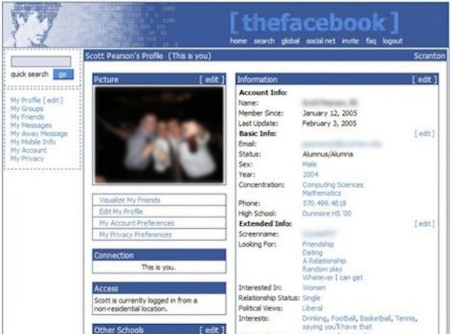 First Version of Facebook Profile